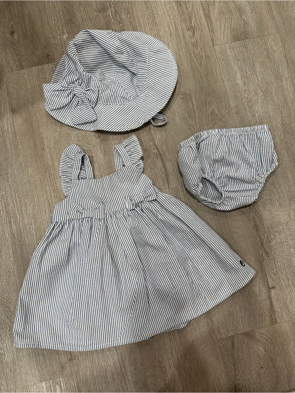 Sperry Blue & White Striped Dress Set with Sun Hat and Bloomers